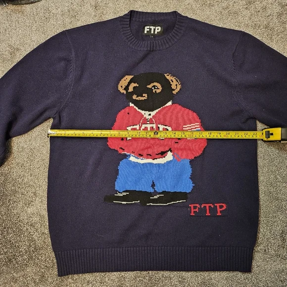 FTP FuckThePopulation Bear Knit Sweater Navy Large Brand New - Picture 6 of 7